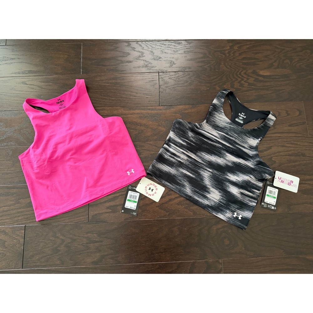 Under Armour Girls Motion Crop Tank 2 Pack Pink Printed YLG 1377113 1387314 NEW